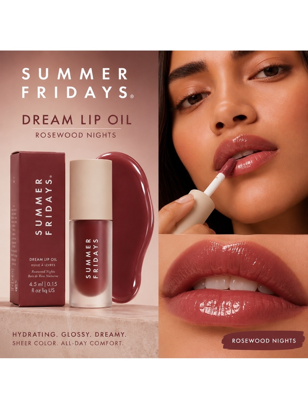 Summer Fridays Dream Lip Oil Rosewood Nights — NEW IN BOX